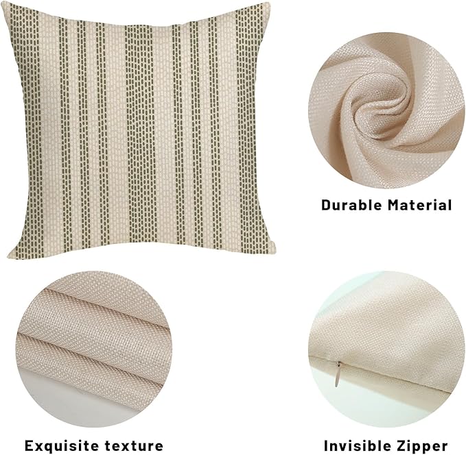 Boho Pillow Covers 18x18 Pack of 2 Sage Green Polka Dot Stripes Throw Pillow Covers Bohemian Abstract Modern Decorative Pillowcase Farmhouse Linen Cushion Case for Home Sofa,Outdoor Decoration