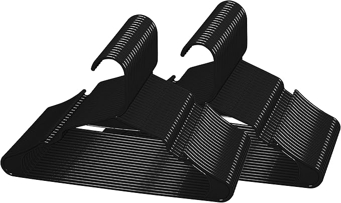 Royale Linens 40 Pack Black Plastic Hangers for Clothes - Heavy Duty Clothes Hanger for Everyday Use - Lightweight & Space Saving Notched Plastic Hangers