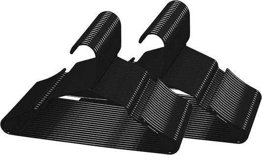 Royale Linens 40 Pack Black Plastic Hangers for Clothes - Heavy Duty Clothes Hanger for Everyday Use - Lightweight & Space Saving Notched Plastic Hangers