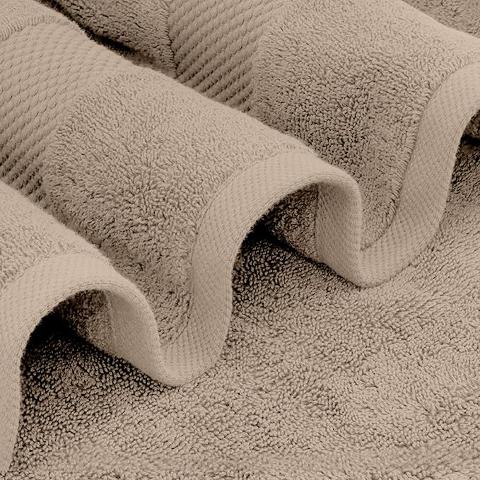 White Classic Luxury Bath Towels Set of 4 Large - 700 GSM Cotton Ultra Soft Bath Towels 27x54 | Highly Absorbent and Quick Dry | Hotel Towels for Bathroom Luxury, Plush Shower Towels, Taupe
