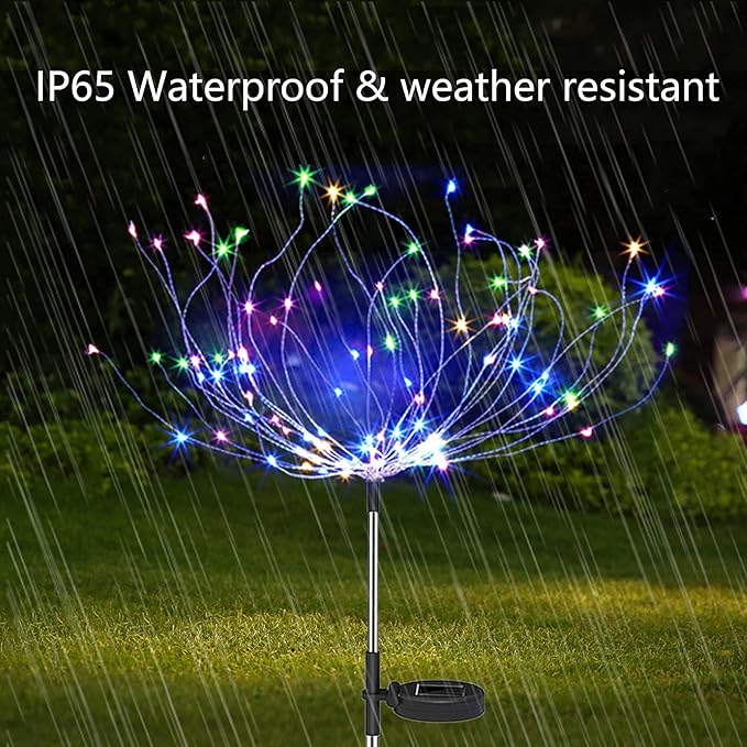 Anordsem Solar Lights Outdoor Waterproof: Garden Light Powered for Yard Outside Decorations -Fireworks Lamp Led for Patio Flower Bed Decor 4 Pack-Sparklers Fairy Colorful Gifts for Women Wife Party