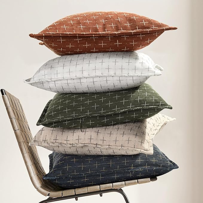ZWJD Fall Pillow Covers 20x20 Set of 2 Soft Polyester Textured Rust Pillow Covers with Stylish Flange Edge Cozy Farmhouse Throw Pillows for Couch Bed Sofa Living Room Fall Decor