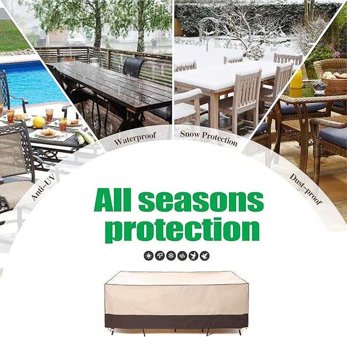 F&J Outdoors Patio Furniture Covers, Waterproof Anti-UV for Table and Chairs Set, 102"Wx74"Dx27.5"H