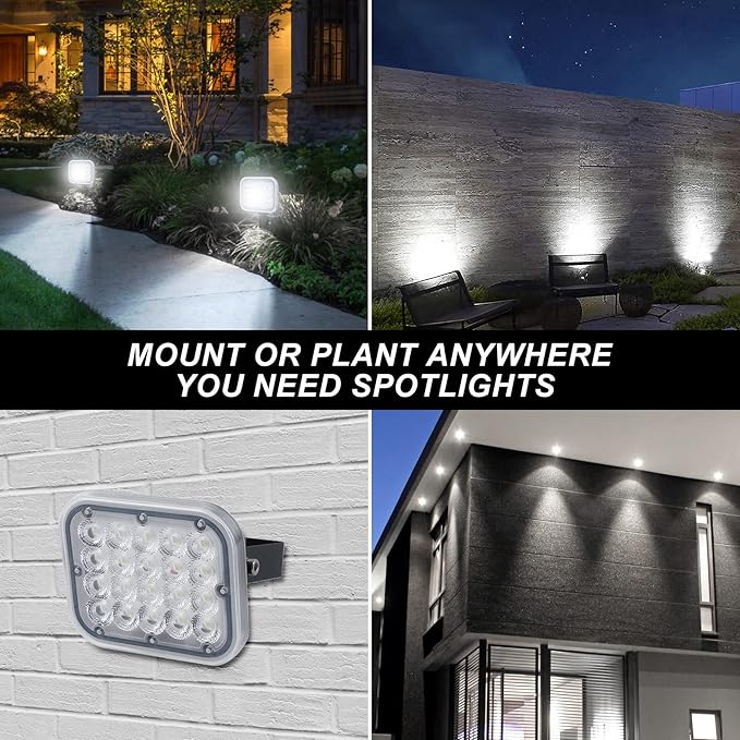Solar Spot Lights Outdoor, 20 LED IP65 Waterproof Landscape Lighting, Dusk-to-Dawn 6000K Cold White Solar Outdoor Lights for Yard Garden Driveway Porch Walkway, 4-in-1