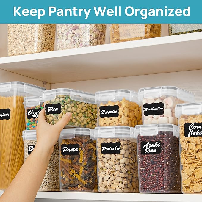Vtopmart Airtight Food Storage Containers Set with Lids, 15pcs BPA Free Plastic Dry Food Canisters for Kitchen Pantry Organization and Storage, Dishwasher safe,Include 24 Labels, Grey