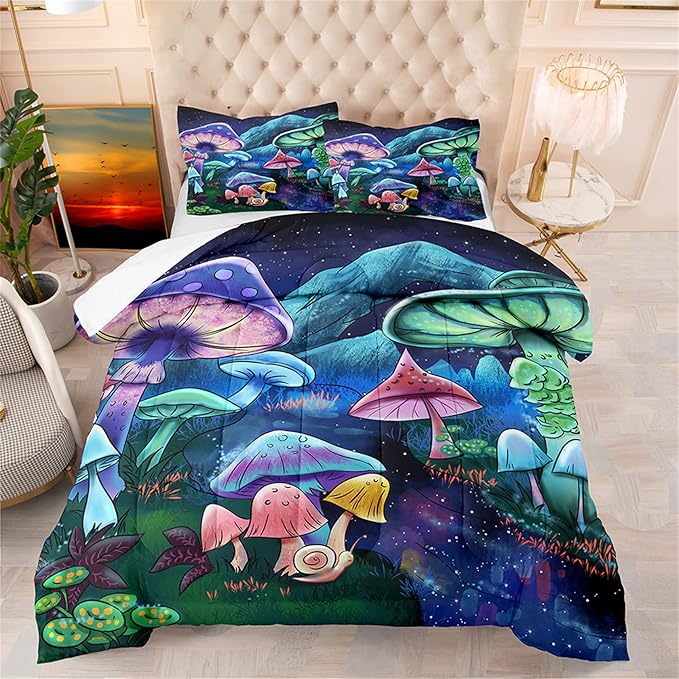 Colorful Mushroom Queen Comforter Set with Pillowcases