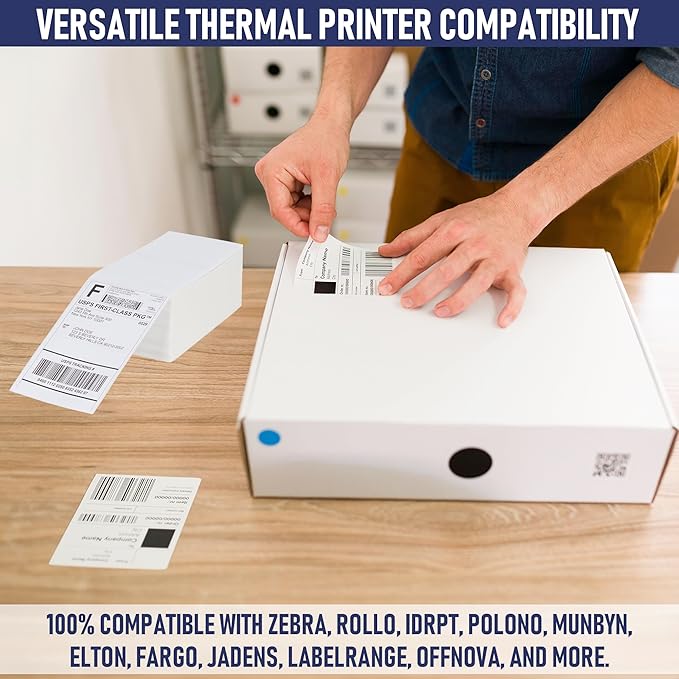 Thermal Shipping Labels 4x6, 500 Fan-Fold and Perforated Two Pack, Commercial Grade with Permanent Adhesive, Direct Thermal Printer Label Compatible with Zebra, Rollo, iDRPT, Polono, MUNBYN, Elton