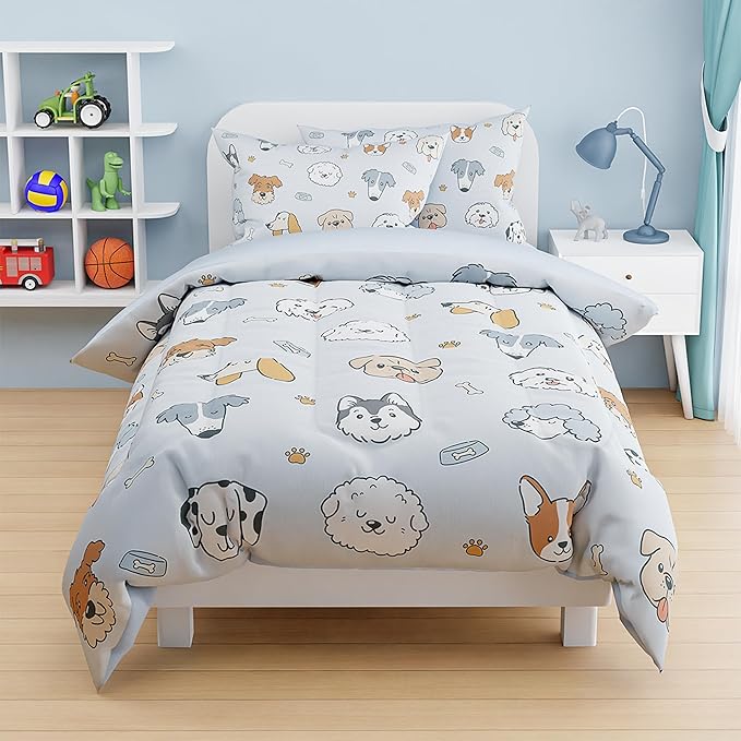 SANDJEST Dog Duvet Cover Sets Twin Size for Kids Boys Girls, Include 1 Polyester Comforter Cover 68x86 Inches and 1 Pillowcase 20x26 Inches, Comforter Not Included, Gift for Christmas Birthday