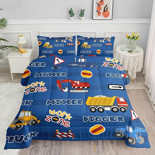 Kids Comforter Set Butterfly Printed Pattern Bedding Set with 1 Comforter and 2 Pillowcases for Girls Boys Bedroom All Season(Truck Twin)