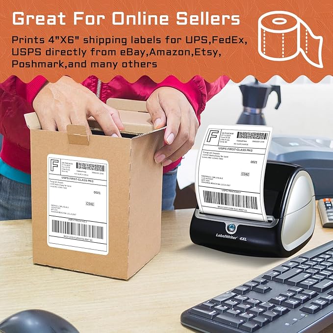 FungLam 4 Rolls 4XL Labels 4" x 6" Direct Thermal Printer Labels, Shipping Labels Compatible with LabelWriter 4XL 1744907 Thermal Postage Label Paper, 220 Labels/Roll