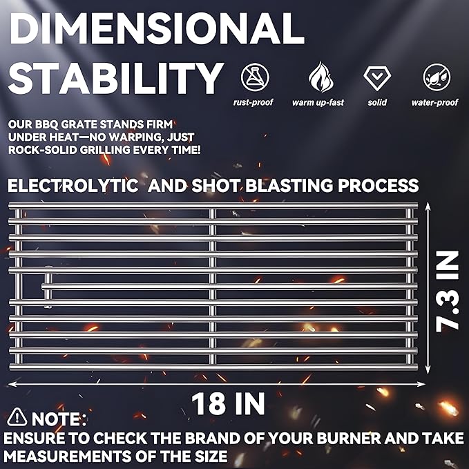 2025 4 Pc 18 x 7-3/8 Upgrade Heavy Duty Cast Shot Blasting Stainless Steel 5/16 Rod BBQ Cooking Grill Grates Replacement Parts for Blaze Grill 3, 4, 5 Burner Grill Models, AOG, RCS, Summerset Sizzler