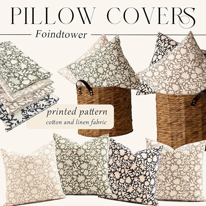 Foindtower Set of 2 Decorative Neutral Floral Throw Pillow Covers Accent Farmhouse Cushion Covers Boho Vintage Pillowcase for Couch Sofa Bedroom Living Room Home Decor Outdoor,18×18 Inch,Tan