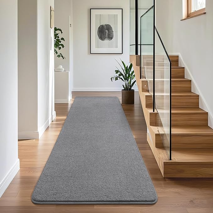 Soft 2x8 Runner Rugs for Bedroom Hallway, Non Slip Long Runners for Kitchen Laundry Dorm Washable, Modern Low Pile Area Rugs for Boys Men, Grey