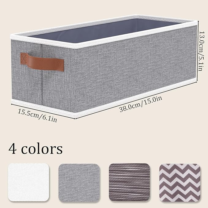 OUTBROS Storage Baskets, Foldable Bins for Shelves, Fabric Boxes With Handles, Wardrobe Organiser, For Bedrooms, Living Rooms, Grey, 15 x 6.1 x 5.1 inch, 3-Pack