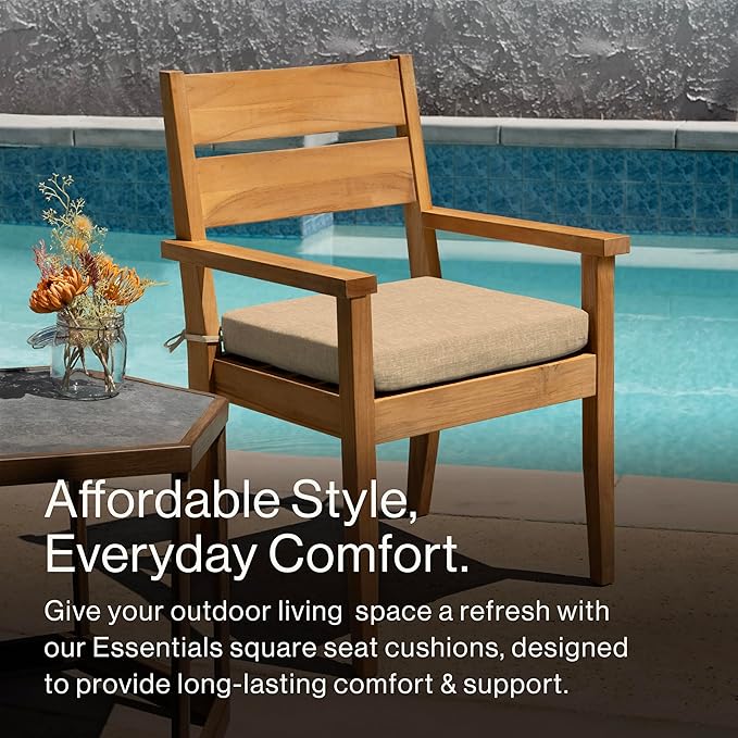 Honeycomb Outdoor Essentials Set of 2 Square Seat Pads, 19 x 19, Hampton Texture Neutral Dining Chair Cushions for Patio Furniture