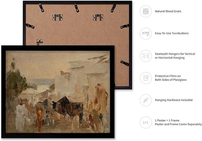 Poster Master Vintage The Bazaar Painting Poster - Retro Street in Udaipur Print - India Art - Cityscape Art - Farmhouse Art - Abstract Art - Office or Living Room Wall Decor, 16x20 Black Framed