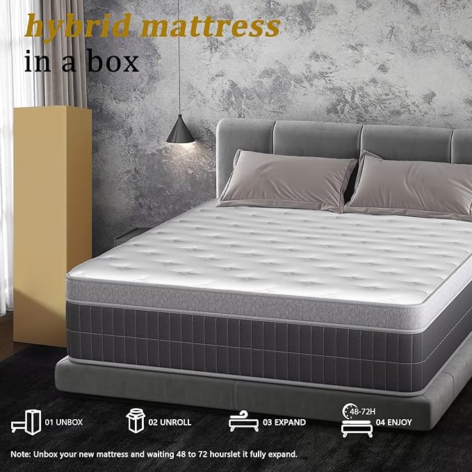 inight Full Mattress 14 Inch, Individual Wrapped Pocket Springs Zoned Hybrid Mattress with Gel Memory Foam, Ergonomic Pressure Relief, Enhanced Edge Support, Breathable Comfort Night, 365-Night Trial