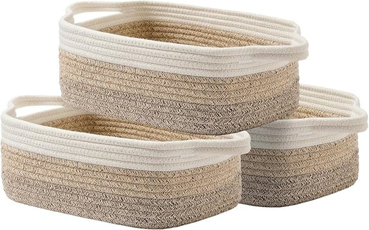 KALLAX Small Woven Basket, 12 x 8 x 4.5 Inches, Small Storage Baskets for Organizing, Gift Baskets Empty, Cute Rope Shelf Closet Storage Bins for Shelves, Dog Toy Basket, Gradient Brown