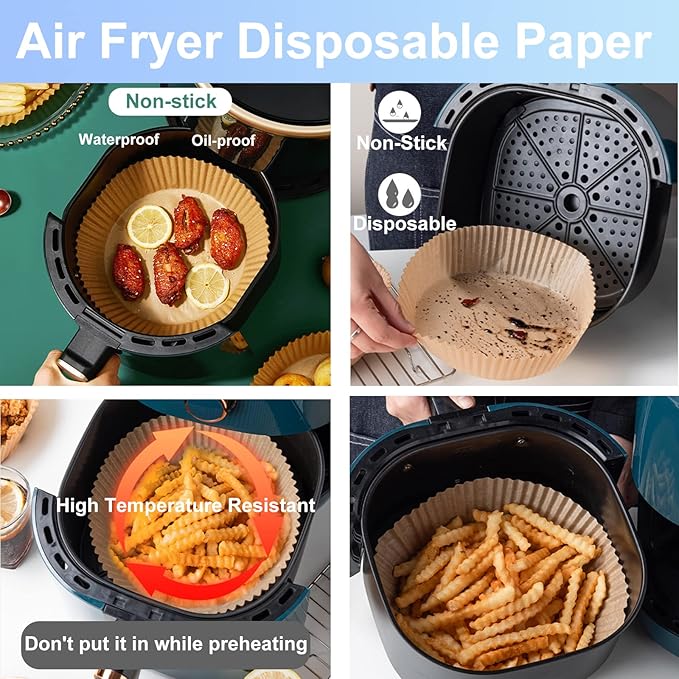 5 in 1 Accessories Kit for Air Fryer: Oil-proof Paper Liner, Silicone Liners, Oil Sprayer, Magnetic Cheat Sheet Set, Cookbook