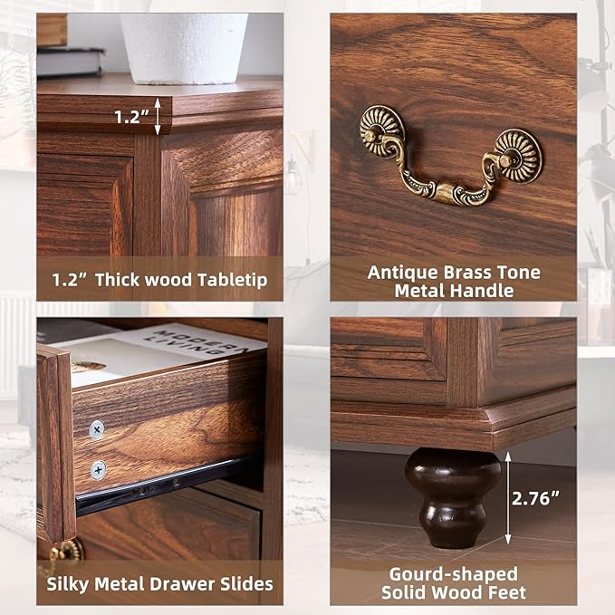 Farmhouse 7 Drawers Dresser for Bedroom, Brown 54 Inch Wide Chest of Drawers w/ 4 Wooden Legs, Large Vintage Rustic Closet Dressers for Living Room, Wood TV Stand with Storage Organizer