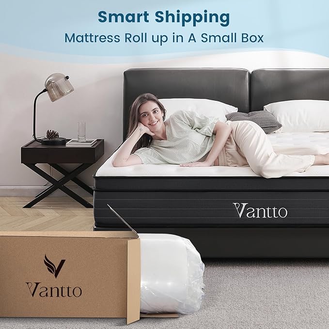 Queen Size Mattress, 14 inch Hybrid Memory Foam Queen Bed Mattress in a Box, Pocket Spring for Motion Isolation, Pressure Relief, Silent Sleep, CertiPUR-US