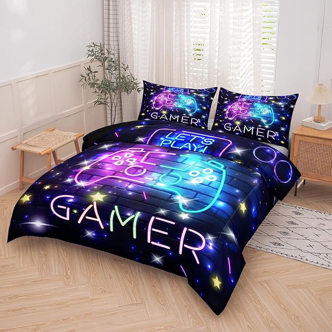 Tailor Shop Gaming Comforter Set, Full Size for Boys, Bedding Set with 2 Pillowcases