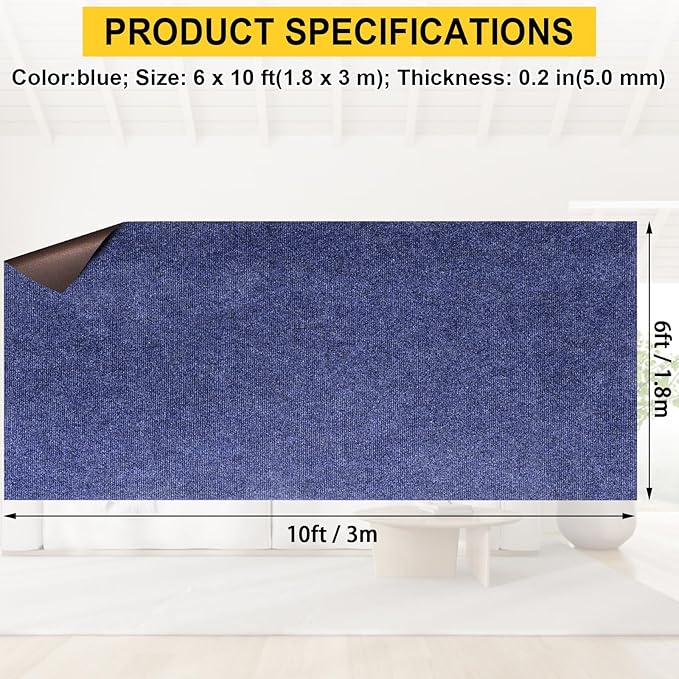 Marine Carpet,6 FT x 10 FT Deep Blue Indoor Outdoor Carpet 0.2" Thick Boat Carpet with Water-Proof TPE Backing, Non-Slide Outdoor Marine Carpet Roll for Home, Patio, Porch, Deck