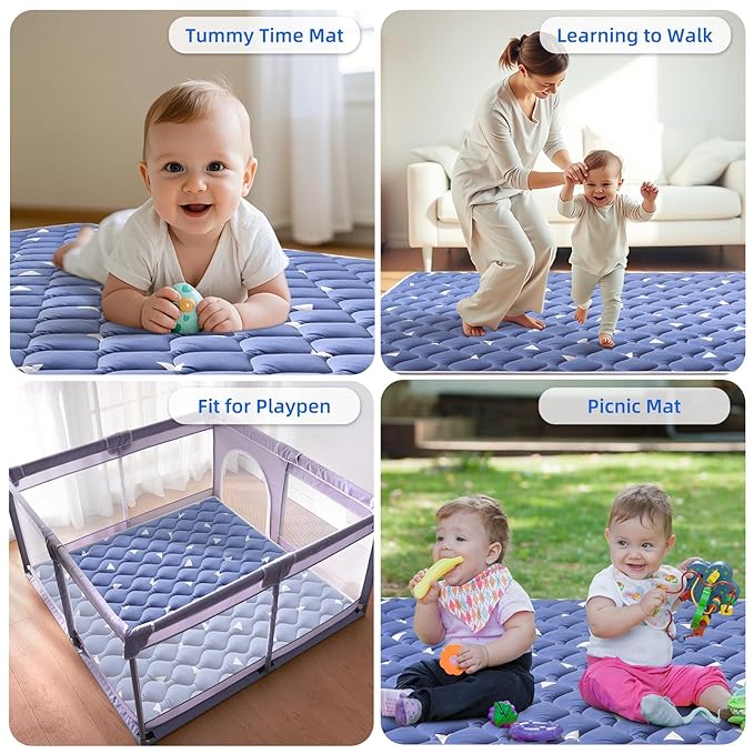Lilyvibebearhappy Premium Baby Play Mat 36" X 36", Thicken Foam One-Piece Crawling Mat, Non-Slip Cushioned Baby Playmats for Infants, Babies, Toddlers, Foldable and Machine Washable
