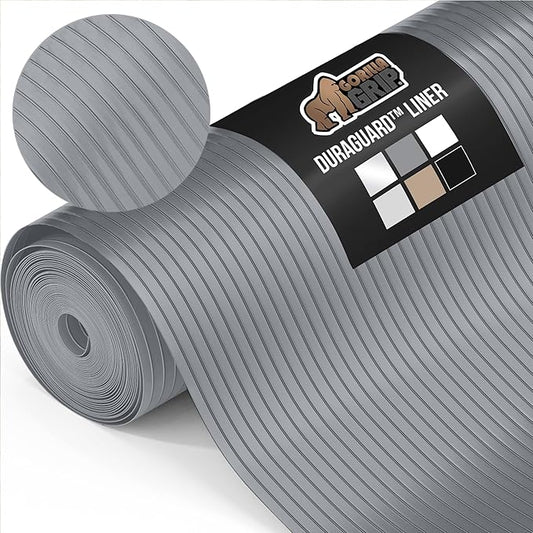GORILLA GRIP DuraGuard Shelf Liner, Non-Adhesive Cabinet Liners for Kitchen Drawers, Shelves, Refrigerator, Pantry Storage, Bathroom Closet, Durable Waterproof BPA Free Ribbed Plastic, 12x20 Gray