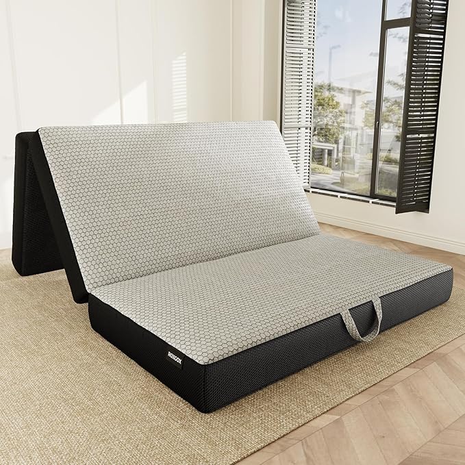 Memory Foam Trifold Mattress - Full Portable Floor Bed 6 Inch, Foldable Mat with Washable Cover, Handle & Non-Slip Bottom, for RV, Travel, Camping, Yoga, 73"x52"x6"