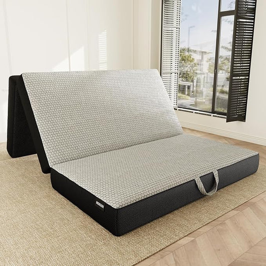 Memory Foam Trifold Mattress - Full Portable Floor Bed 6 Inch, Foldable Mat with Washable Cover, Handle & Non-Slip Bottom, for RV, Travel, Camping, Yoga, 73"x52"x6"