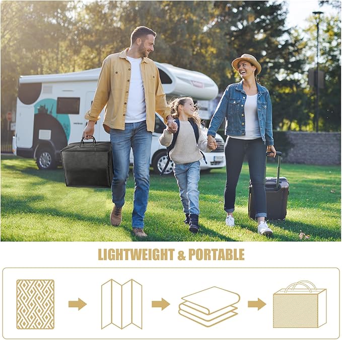 Terrug Outdoor Rug Waterproof 4x6 Ft, Foldable Outdoor Plastic Straw Rug, UV Reversible Patio Rug Decor, Outdoor Area Rug for Camping, RV, Porch, Deck, Backyard, Balcony, Picnic, Black & Beige