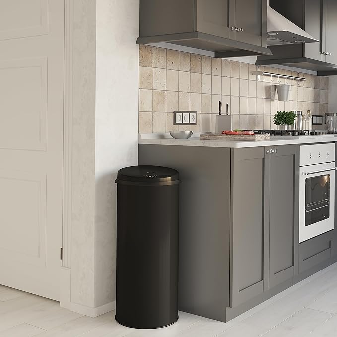 iTouchless 13 Gallon Automatic Trash Can with Odor Control System – Black Round Kitchen Sensor Garbage Bin for Kitchen or Office