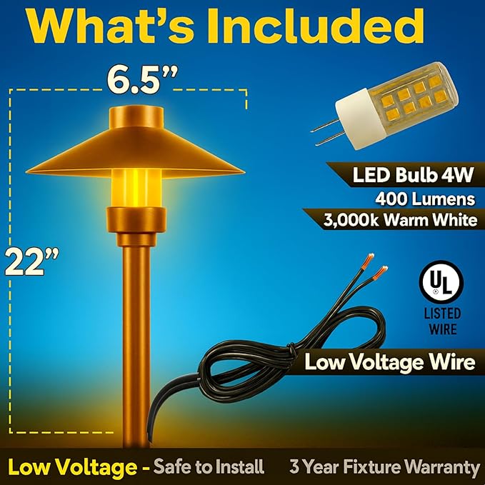 LED Pathway 126 Landscape Light 12V Solid Copper Low Voltage 4W G4 LED Light Bulb Warm White Included Outdoor Mushroom Security Garden Patio Area Light for Beautiful Bright Long Lasting