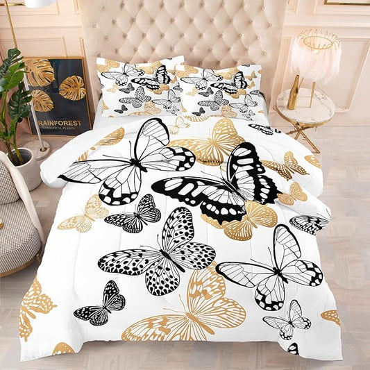 Tailor Shop Butterfly Comforter Set for Girls Kids Adults Ultra Soft Flying Butterflies Pattern Bedding Sets Full Size with 1 Comforter and 2 Pillowcases………