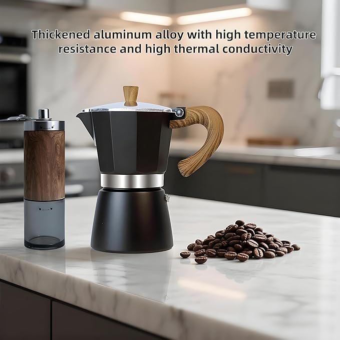 Moka Pot Espresso Coffee Maker and Manual Coffee Bean Grinder, 300ml-6 Cups Espresso Maker, Easy To Use And Clean, Camping Home Use,Suitable For Mocca Puccino Coffee (Blue)