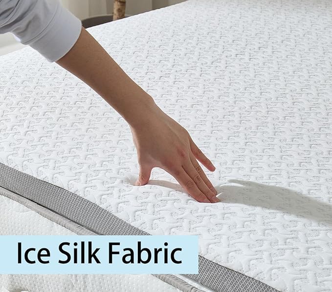 3 Inch Cooling Mattress Topper King, Ice Silk with Gel-Infused 40D Memory Foam Mattress Topper with Removable Soft Cover, Pressure Relief & Non-Slip (White, King)