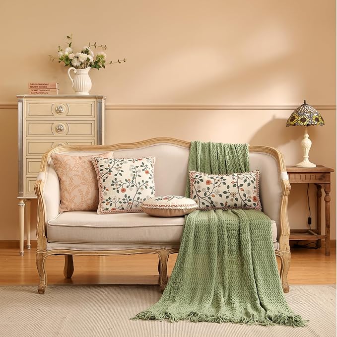 Design Linen Classic Throw Pillow Covers 18"x18" Pack of 2, French Farmhouse Square Cushion Covers with Orange White Floral Pattern Decoration Pillowcases for Bed,Living Room,Outdoor,Car