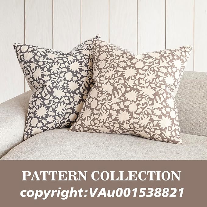 Foindtower Set of 2 Decorative Neutral Floral Throw Pillow Covers Accent Farmhouse Cushion Covers Boho Vintage Pillowcase for Couch Sofa Bedroom Living Room Home Decor Outdoor,24×24 Inch,Tan