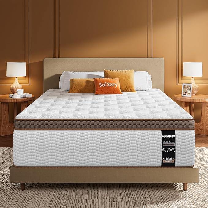 BedStory Firm Queen Mattress 14 Inch - Hybrid Mattress with Optimal Spinal Support for Back Pain - Advanced Pocket Spring and Motion Isolation Technology, CertiPUR-US Certified