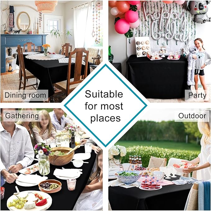 Hiasan Black Rectangle Tablecloth - 70 x 90 Inch - Waterproof & Wrinkle Resistant Washable Fabric Table Cloth for Dining, Party and Outdoor use