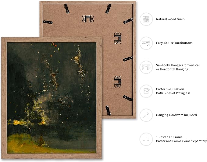 Poster Master Vintage Nocturne in Black and Gold Painting Poster - Retro The Falling Rocket Print - Abstract Art - Moody Art - Landscape Art - Office or Living Room Decor, 11x14 Beige Framed