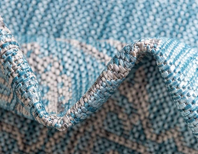 Unique Loom Outdoor Traditional Collection Area Rug - Antique (6' 1" x 9' Rectangle, Light Aqua/ Gray)