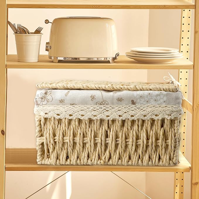 Wicker Storage Basket, Basket with Lid, Practical Wovenbaskets for Storage, Multi-Purpose Wickerbasket with Lid, Suitable for Bedroom, Laundry Room(Natural Color)