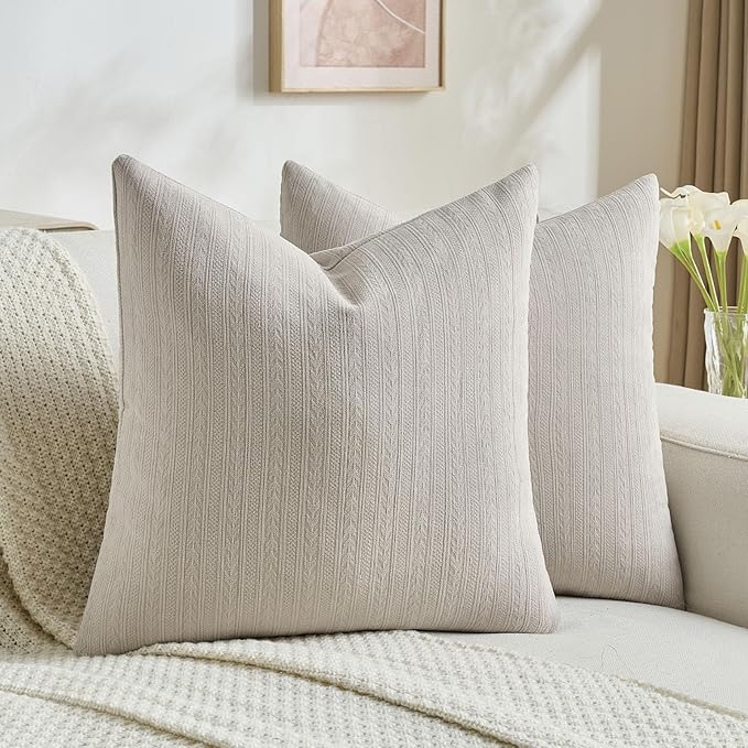 FUTEI Oatmeal Decorative Throw Pillow Covers 20x20 Inch Set of 2,Soft Cozy Wheat Ear Striped Patterns Cushion Cases,Modern Home Decor for Couch Bed Living Room