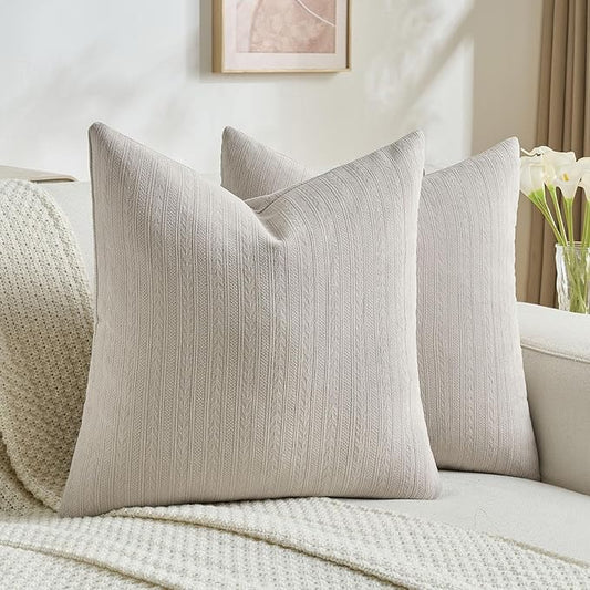 FUTEI Oatmeal Decorative Throw Pillow Covers 20x20 Inch Set of 2,Soft Cozy Wheat Ear Striped Patterns Cushion Cases,Modern Home Decor for Couch Bed Living Room