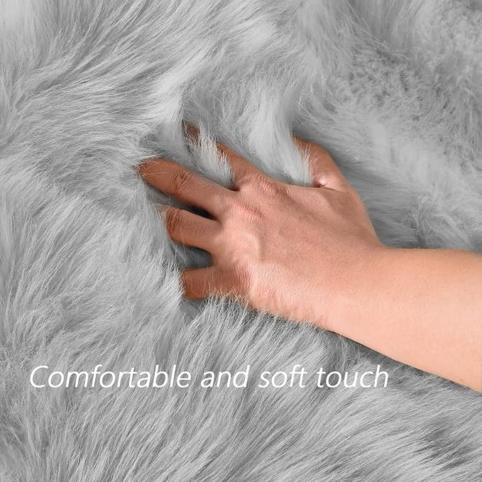 Latepis Washable Runner Rug 2x10 Gray Plush Faux Sheepskin Fur Rugs Fluffy Carpet for Living Room Luxury Home Decor Rectangle