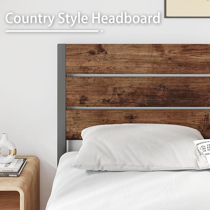 Queen Bed Frame with Headboard and Footboard, with Under Bed Storage, All-Metal Support System, No Box Spring Needed, Easy Assembly,Rustic Brown