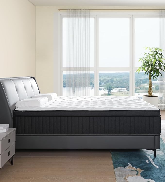 Queen Mattress,12 Inch Queen Size Mattresses Memory Foam Hybrid Black Mattress in a Box,with Provide Support and Improve Sleep Mattresses,Medium Firm.