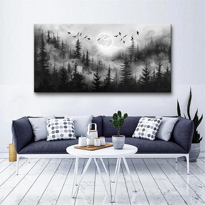 Lapremoly Forest Tree Painting for Living Room Modern Landscape Wall Art Canvas Prints Black And White Pictures Home Decor Bedroom Bathroom Office Large Wall Decor Artwork Ready To Hang 30"X60"